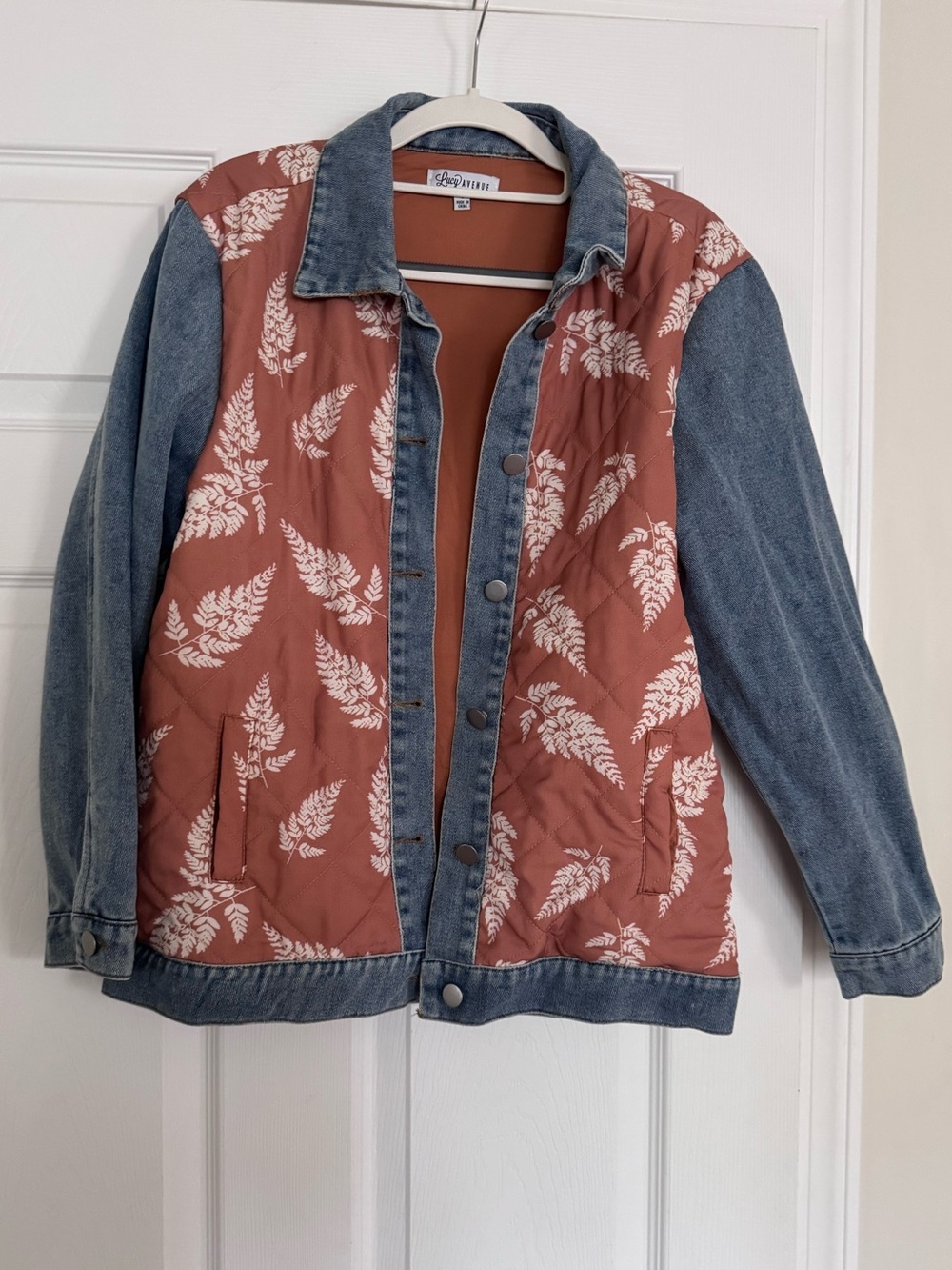 Lucy Avenue Quilted Floral Front Denim Jacket - Rust and Blue